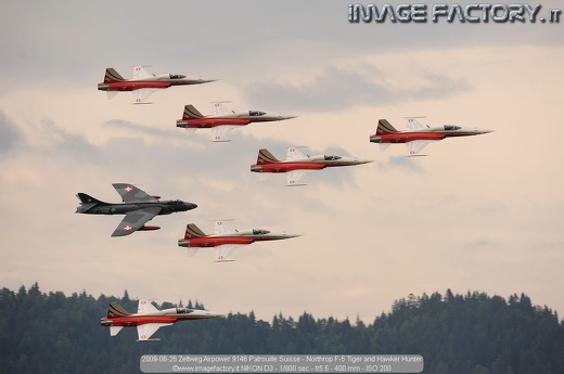 2009-06-26 Zeltweg Airpower 9146 Patrouille Suisse - Northrop F-5 Tiger and Hawker Hunter